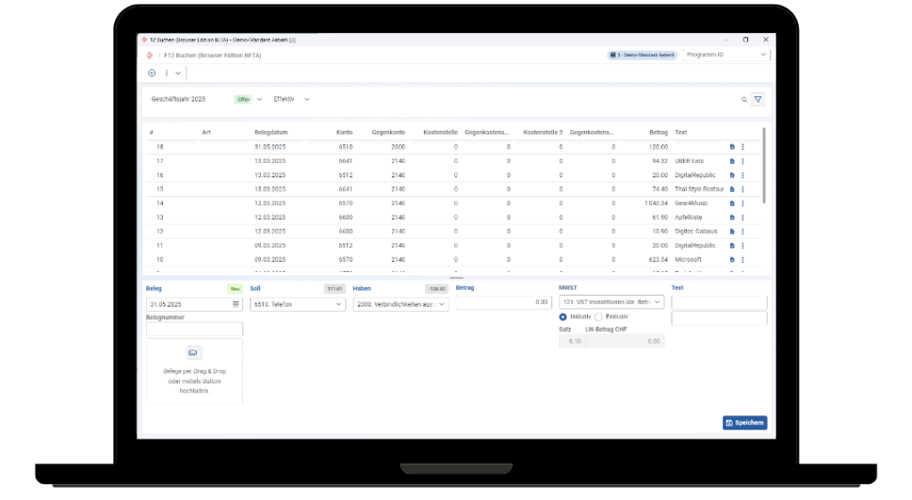 AbaWeb — Abacus Business Software im Browser auf einem Laptop